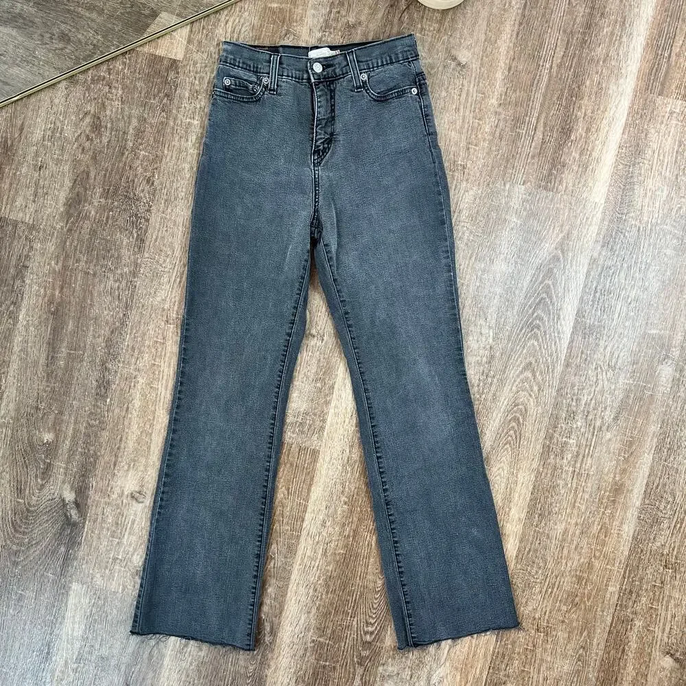 Vintage Y2K Levis High Rise Slimming 512 Boot Flare Faded Black Jeans Raw Hem